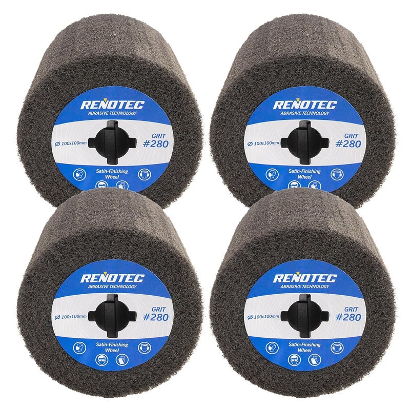 RENOTEC 4"x4", Non-Woven Polishing Wheel, Very Fine Grit 280, 4 Pk, S/C, for Metal and Wood Surface Polishing - Image 1